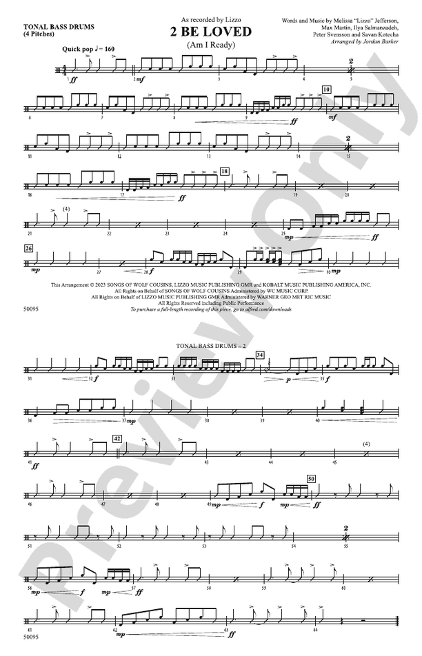 2 Be Loved Tonal Bass Drum Tonal Bass Drum Part Digital Sheet Music