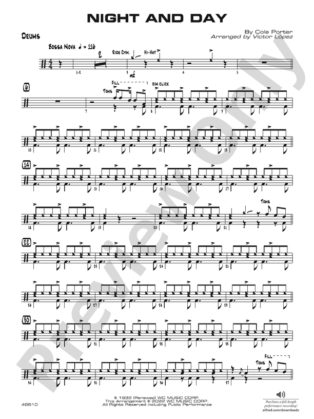 Night and Day Drums Drums Part Digital Sheet Music Download