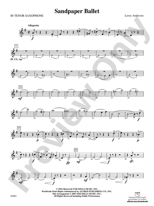 Sandpaper Ballet Bflat Tenor Saxophone Bflat Tenor Saxophone Part