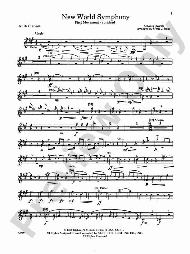 New World Symphony: 1st B-flat Clarinet: 1st B-flat Clarinet Part