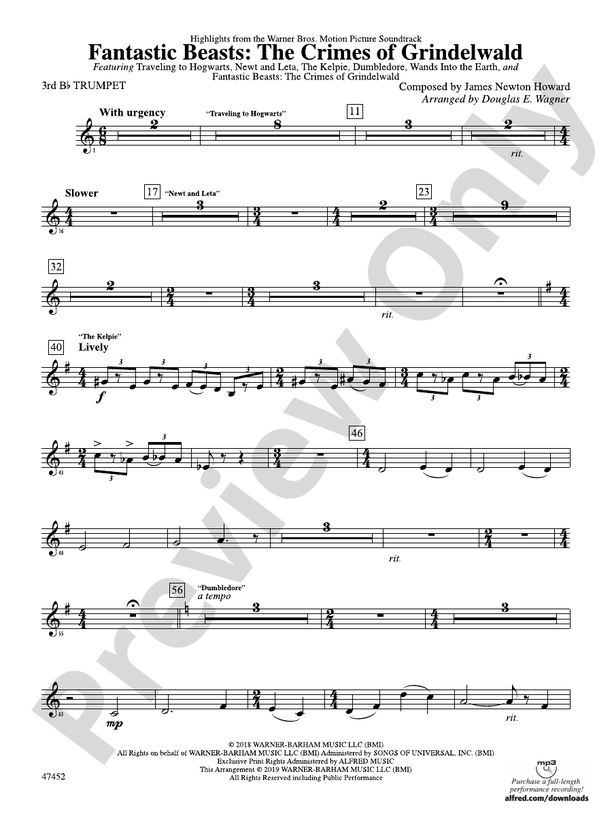 Fantastic Beasts The Crimes Of Grindelwald 3rd B Flat Trumpet 3rd B