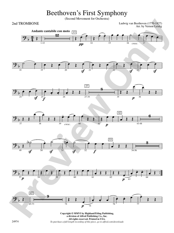 Beethoven's First Symphony, Second Movement 2nd Trombone 2nd Trombone
