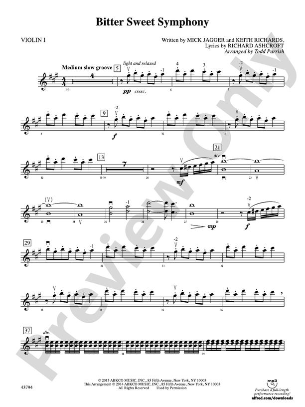 Bitter Sweet Symphony 1st Violin 1st Violin Part Digital Sheet