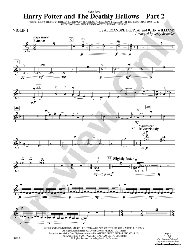 Harry Potter and the Deathly Hallows, Part Suite from: 1st Violin: 1st Violin Part - Digital Sheet Download