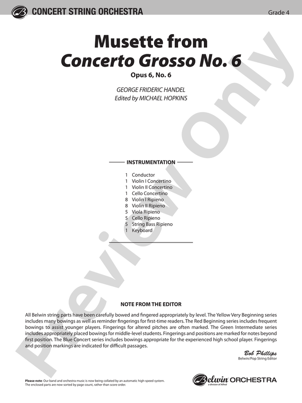 Musette from Concerto Grosso No. 6: Score