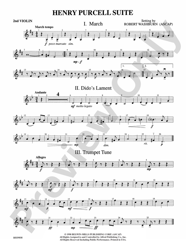 Henry Purcell Suite: 2nd Violin: 2nd Violin Part - Digital Sheet Music ...