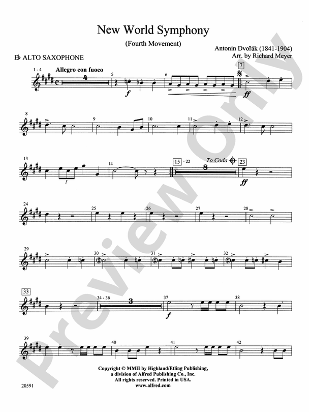 New World Symphony (Fourth Movement): E-flat Alto Saxophone