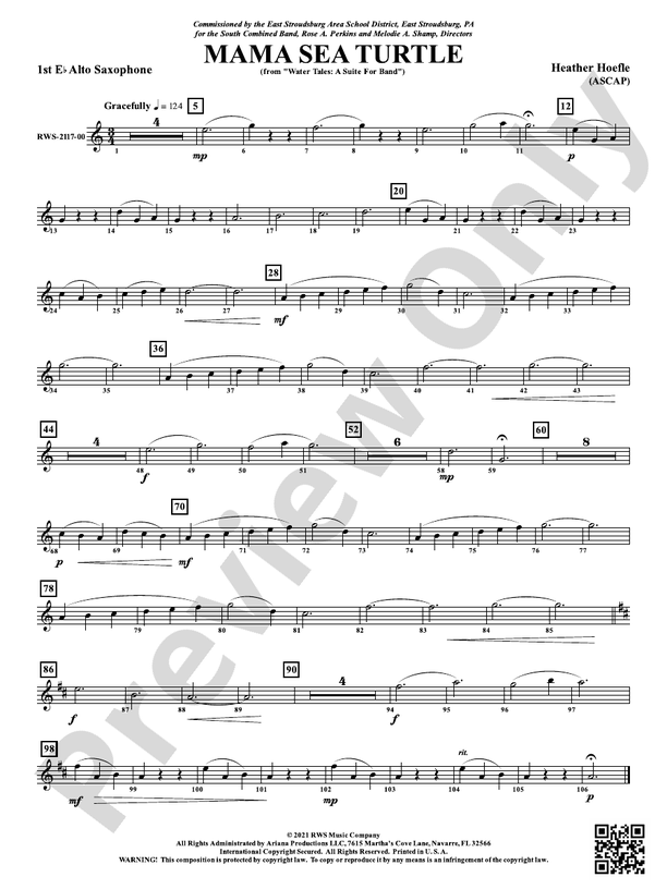 Mama Sea Turtle - From Water Tales: A Suite for Band: 1st E-flat Alto ...