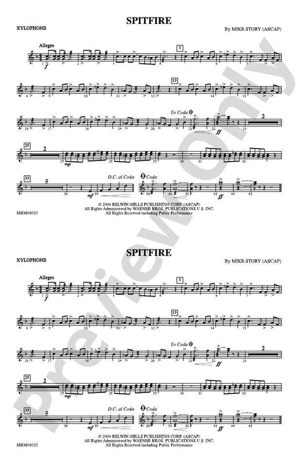 Spitfire Xylophone Xylophone Part Digital Sheet Music Download