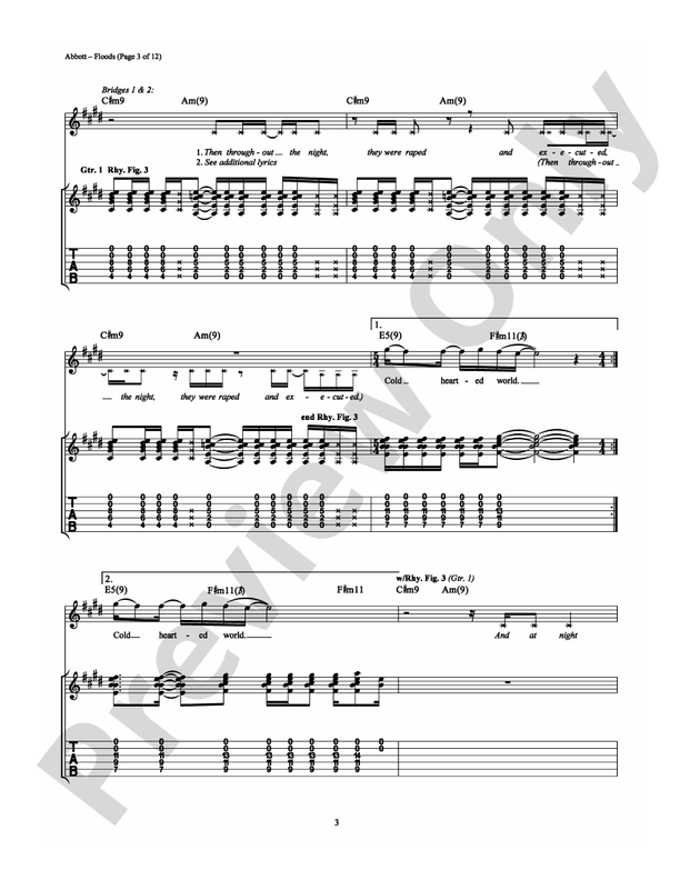 Pantera,VulgarDisplayOfpower,bandscore楽譜 Play Official version of Cowboys from hell Sheet Music by