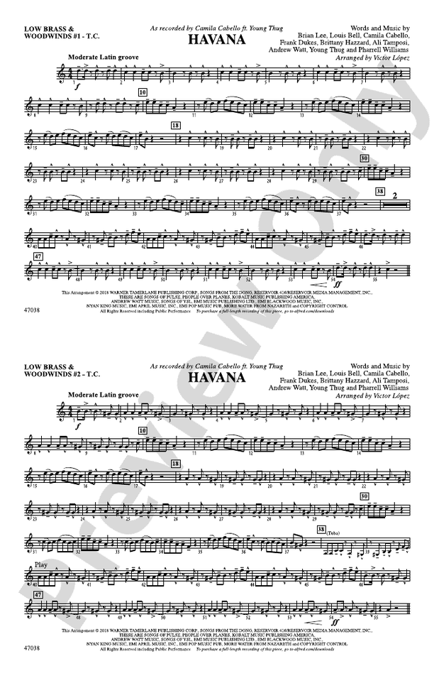 Havana Low Brass & Woodwinds 1 Treble Clef Low Brass & Woodwinds