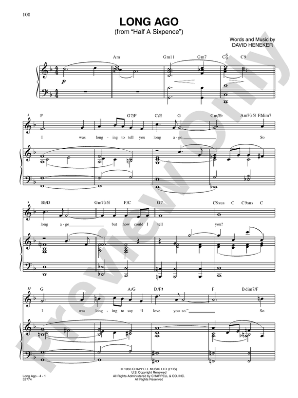 Long Ago (From "Half a Sixpence") Voice David Heneker Digital Sheet