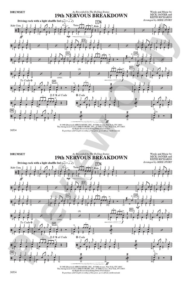 19th Nervous Breakdown Drumset Drumset Part Digital Sheet Music