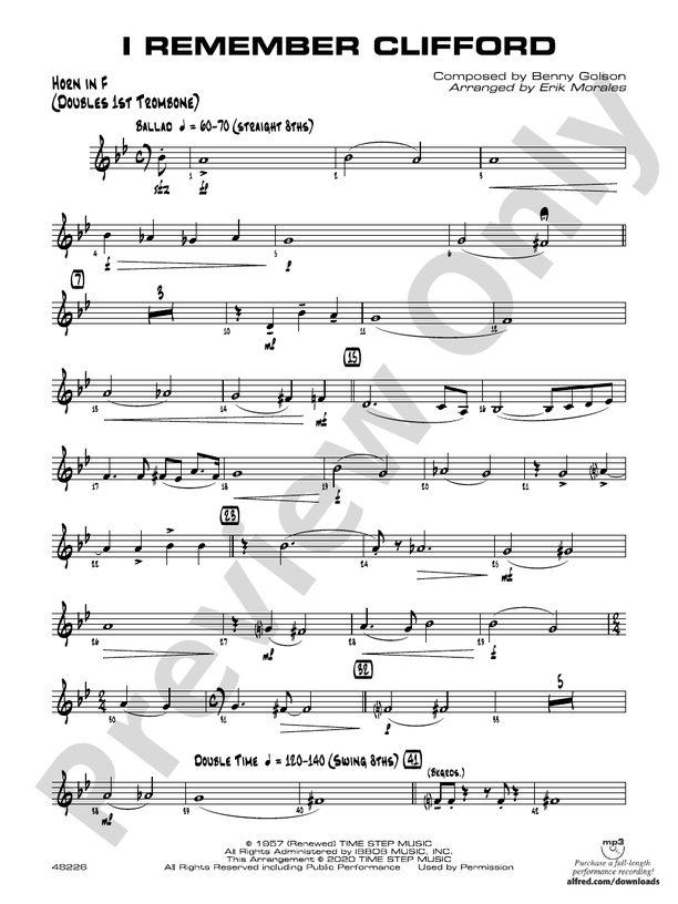 I Remember Clifford 1st F Horn 1st F Horn Part Digital Sheet Music