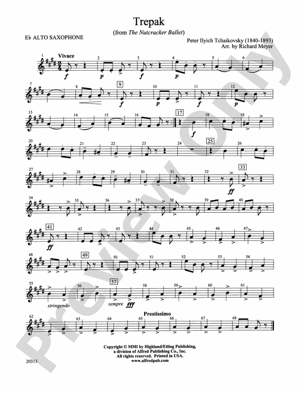 Trepak from The Nutcracker Ballet Eflat Alto Saxophone Eflat Alto Saxophone Part Digital