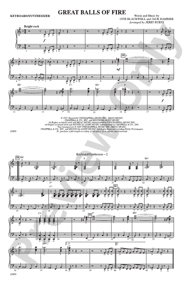 Great Balls of Fire Keyboard/Synthesizer Keyboard/Synthesizer Part Digital Sheet Music Download