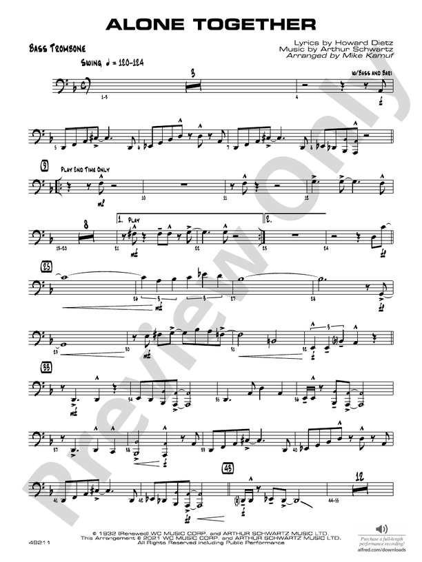 Alone Together: Bass Trombone: Bass Trombone Part Digital Sheet