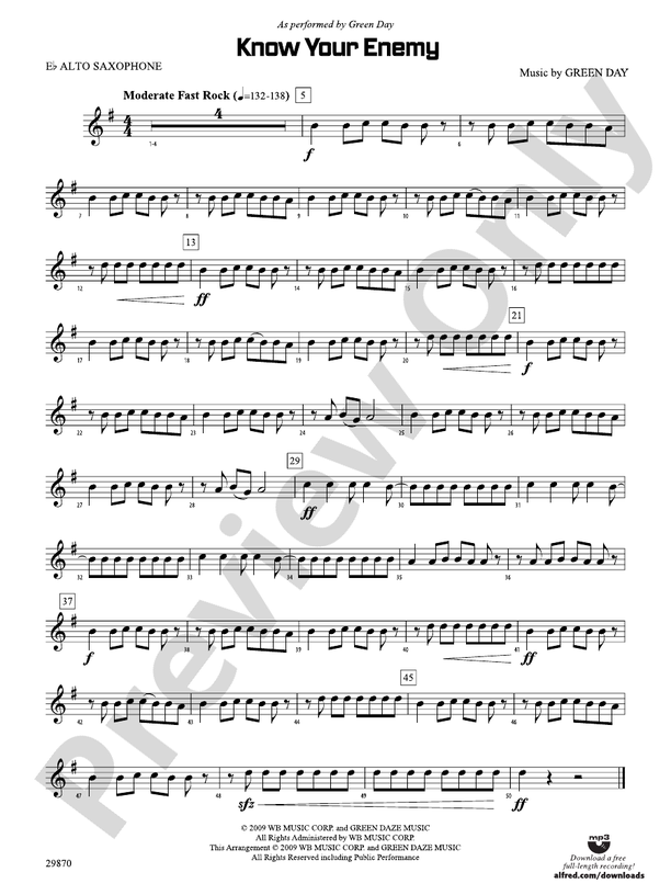 Know Your Enemy Eflat Alto Saxophone Eflat Alto Saxophone Part
