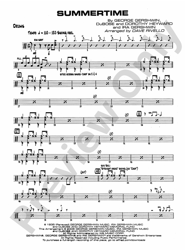 Summertime: Drums: Drums Part - Digital Sheet Music Download