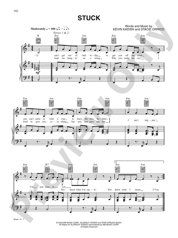 Stuck On You sheet music for guitar (chords) (PDF) v2