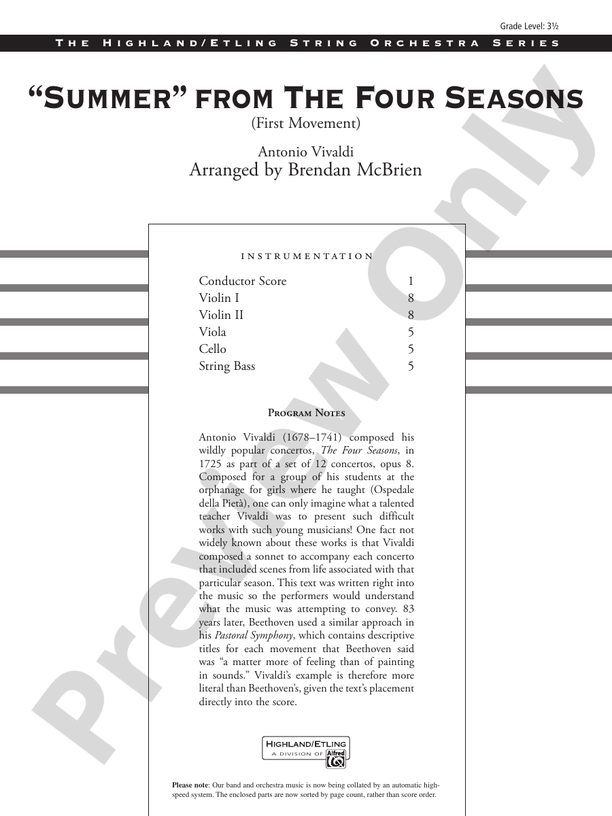 "Summer" from The Four Seasons: Score