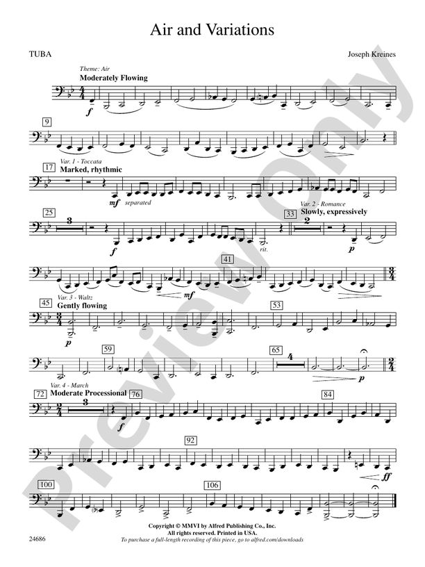 Air and Variations Tuba Tuba Part Digital Sheet Music Download