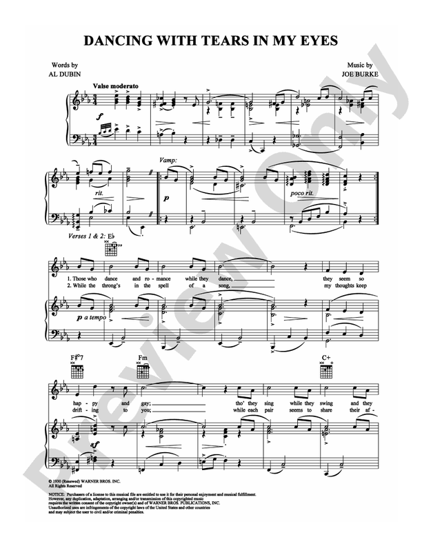 Dancing With Tears in My Eyes: Piano/Vocal/Chords: Ruth Etting