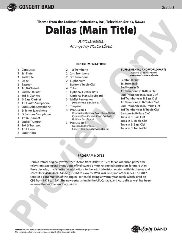 Dallas (Main Title): Score: Concert Band Score - Digital Sheet Music ...