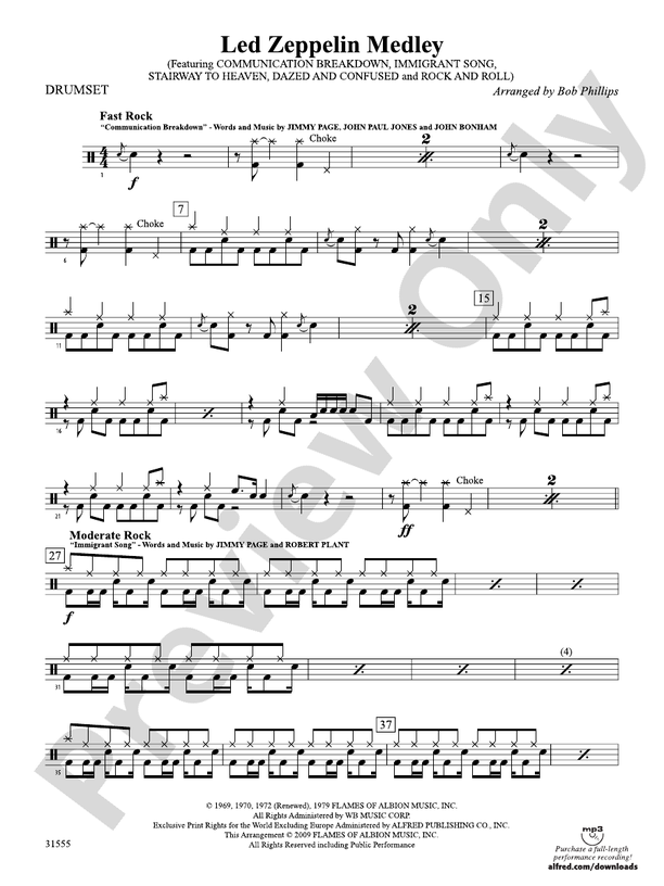 Led Zeppelin Medley Drums Drums Part Digital Sheet Music Download
