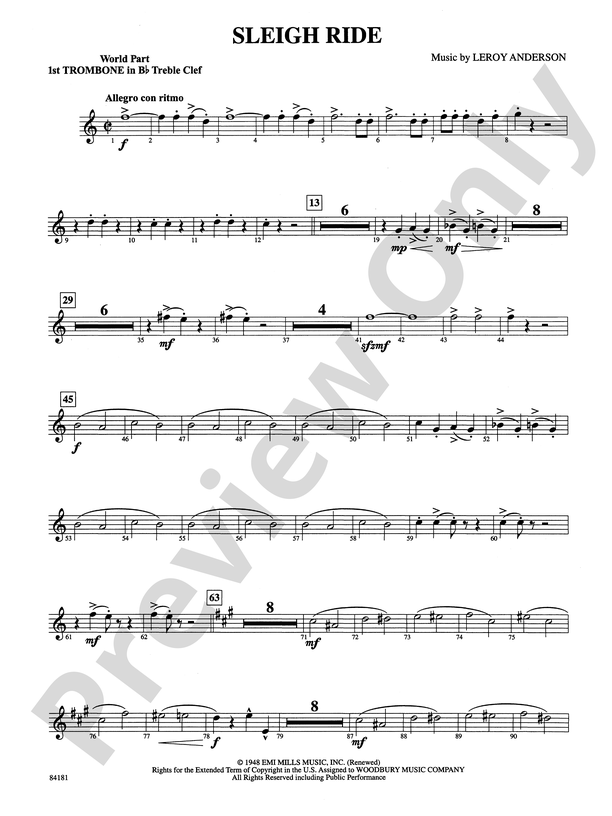 Sleigh Ride: (wp) 1st B-flat Trombone T.C.