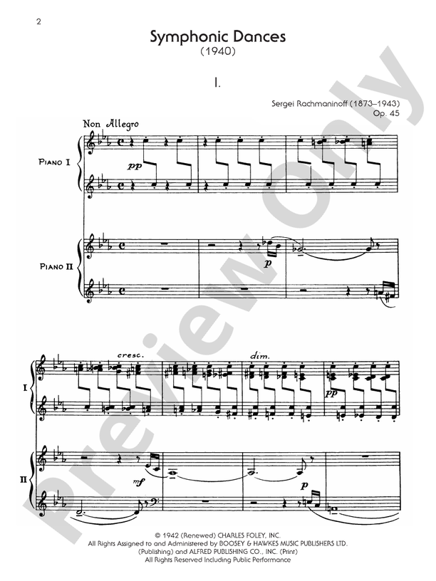 Symphonic Dances, Opus 45 - I. Non Allegro - Piano Duo (2 Pianos, 4 Hands)