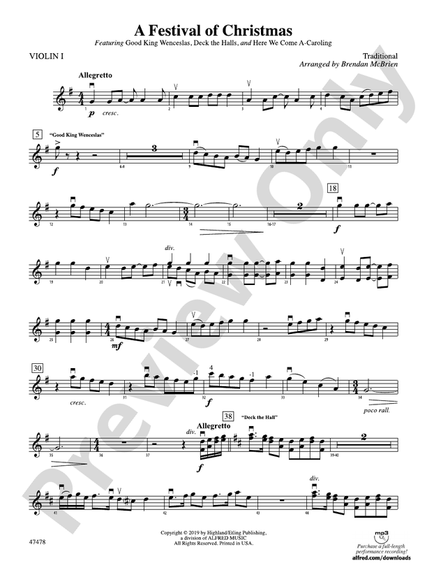 A Festival Of Christmas 1st Violin 1st Violin Part Digital Sheet Music Download 3626