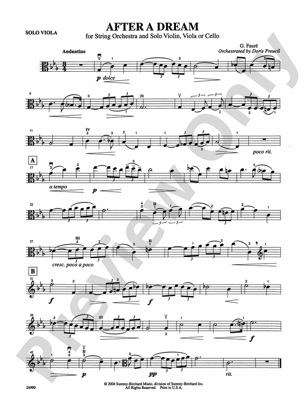 After A Dream Solo Viola Solo Viola Part Digital Sheet Music Download