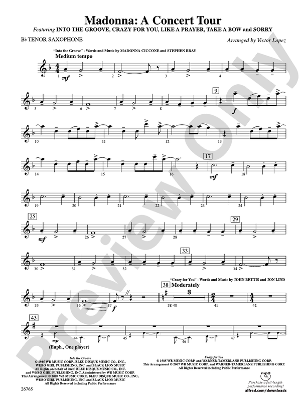 Madonna A Concert Tour Bflat Tenor Saxophone Bflat Tenor Saxophone