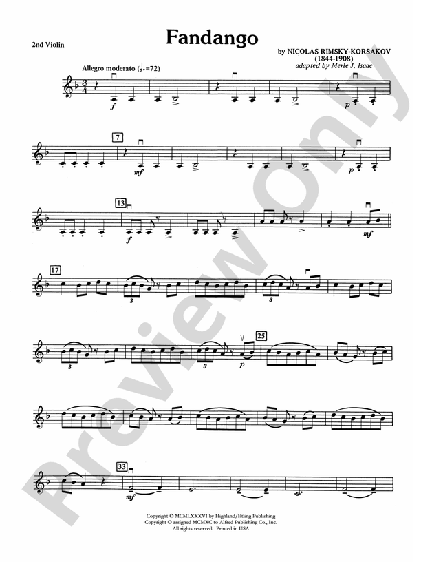 Fandango and Alborado: 2nd Violin: 2nd Violin Part - Digital Sheet ...