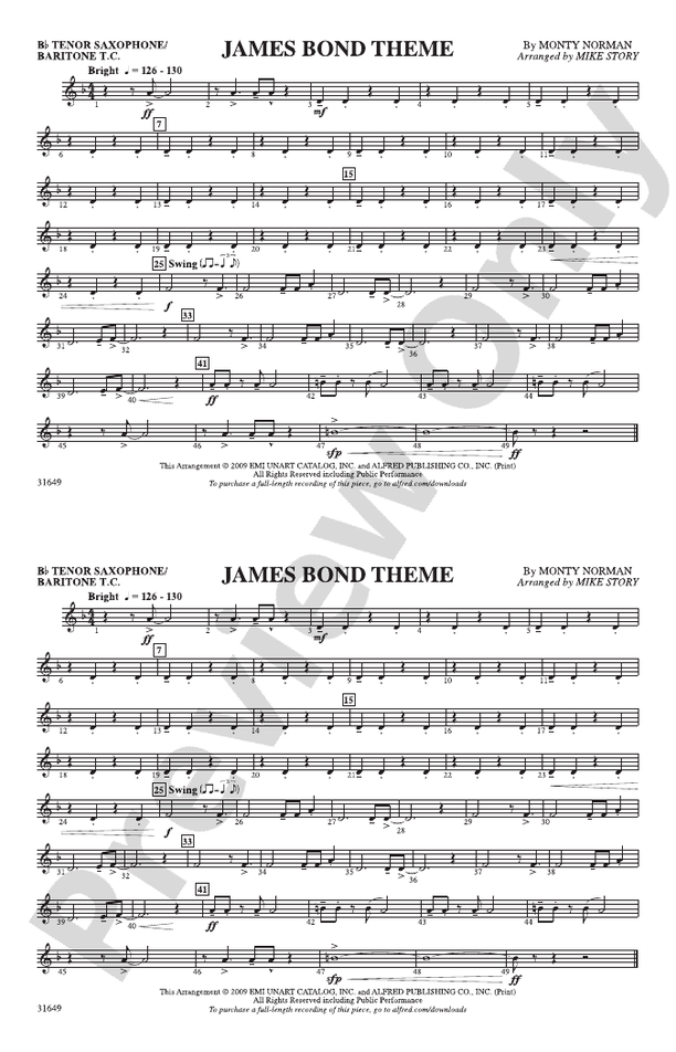 James Bond Theme: Bb Tenor Saxophone/Bartione Treble Clef