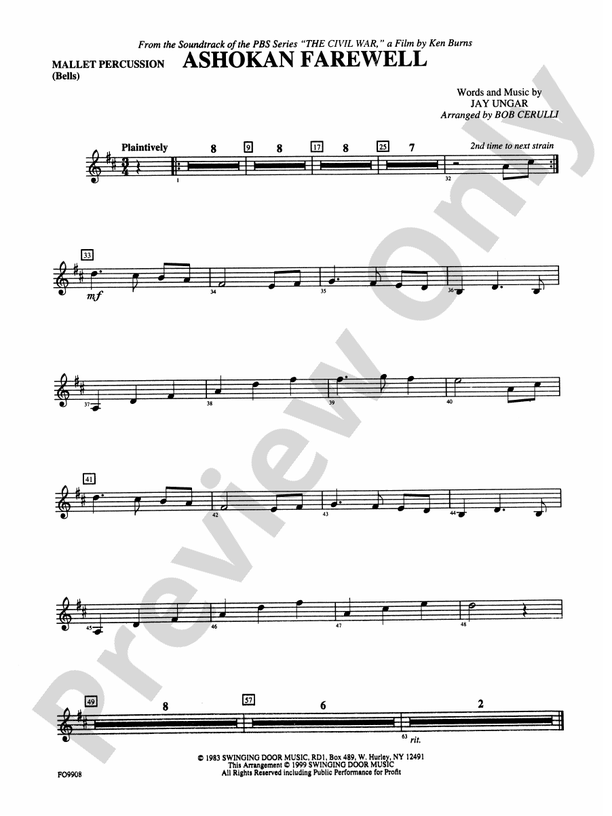 Ashokan Farewell Mallets Mallets Part Digital Sheet Music Download