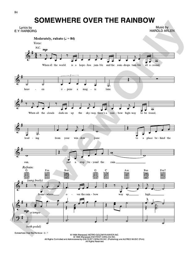 Somewhere Over the Rainbow: Piano/Vocal/Guitar: Jewel - Digital Sheet Music  Download