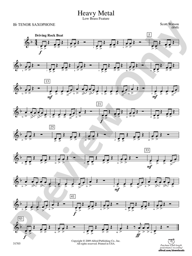 Heavy Metal Bflat Tenor Saxophone Bflat Tenor Saxophone Part