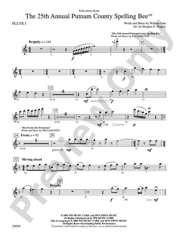 The 25th Annual Putnam County Spelling Bee,™ Selections from Flute
