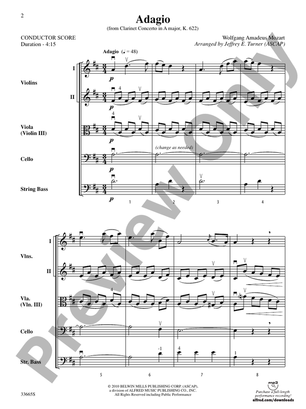 Adagio (from Clarinet Concerto in A Major, K. 622): Score