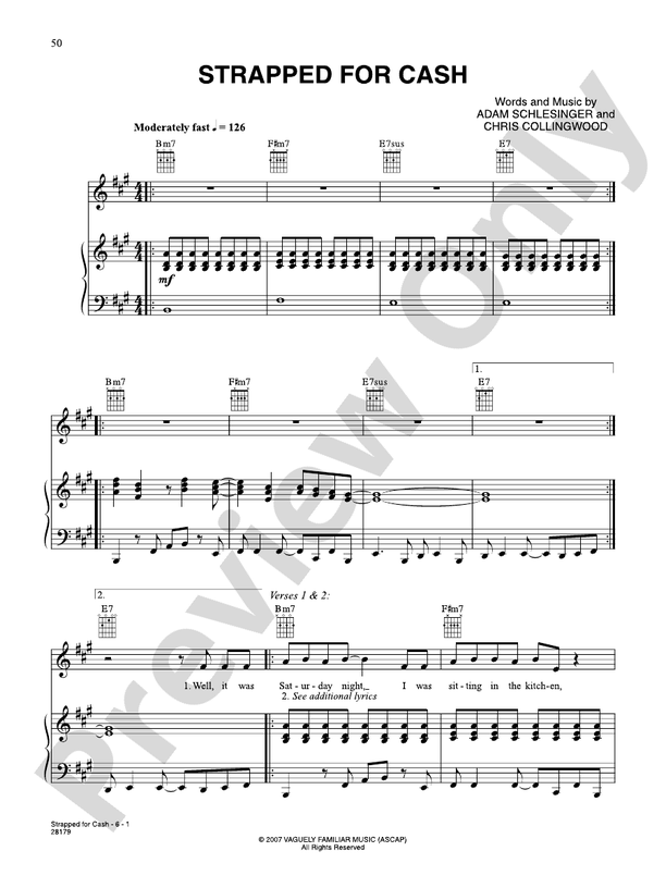 Strapped For Cash Piano/Vocal/Chords Fountains of Wayne Digital