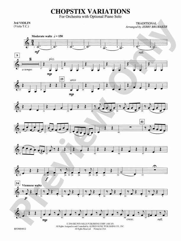 Chopstix Variations (with Opt. Piano Solo): 3rd Violin (Viola [TC ...