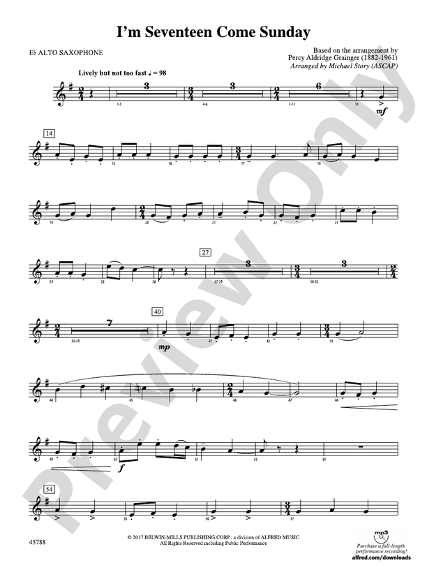 I'm Seventeen Come Sunday: E-flat Alto Saxophone