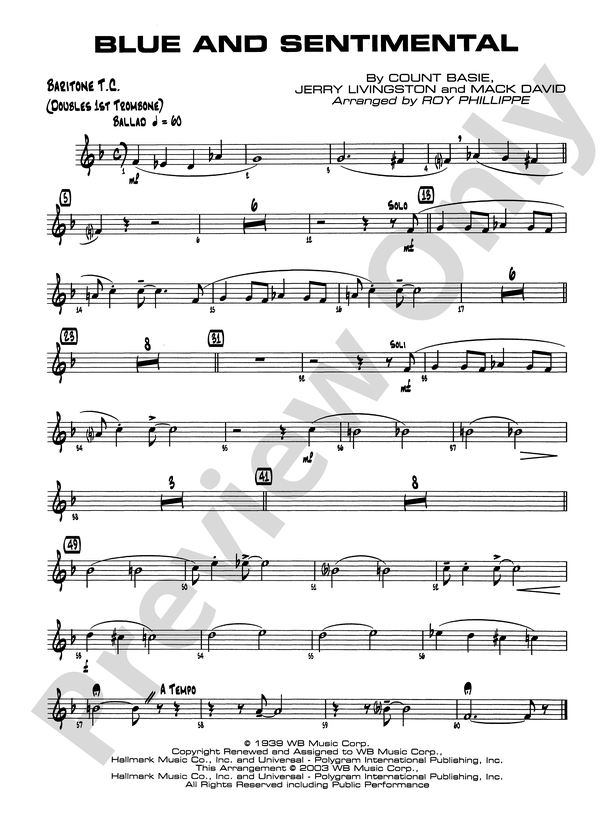 Blue And Sentimental: Baritone T.C.: Baritone T.C. Part - Digital Sheet ...