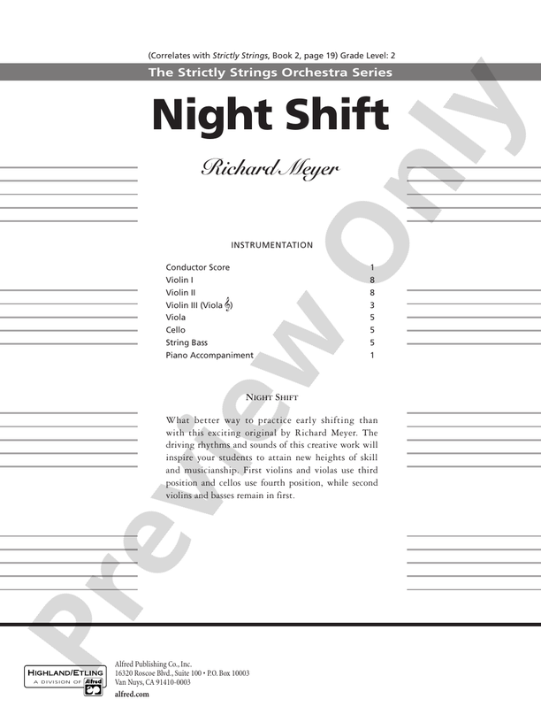 Night Shift String Orchestra Conductor Score & Parts Richard Meyer