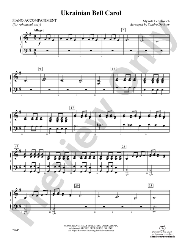 ukranian Ukranian Bell Carol: Piano Accompaniment: Piano Accompaniment Part -  Digital Sheet Music Download