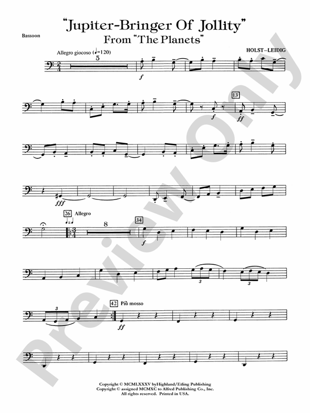Jupiter (Bringer of Jollity) Bassoon Bassoon Part Digital Sheet