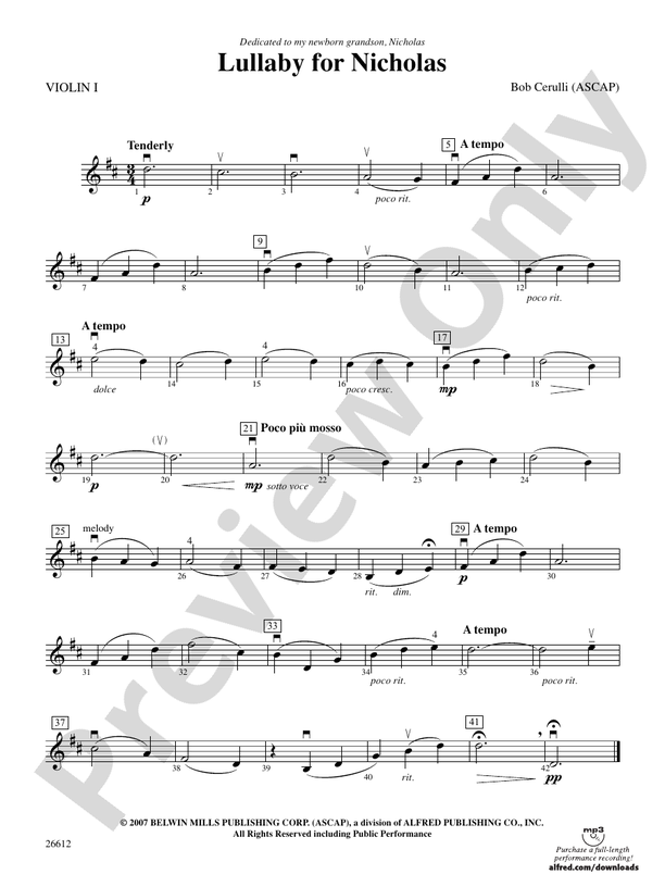 Lullaby For Nicholas 1st Violin 1st Violin Part Digital Sheet Music Download 0480