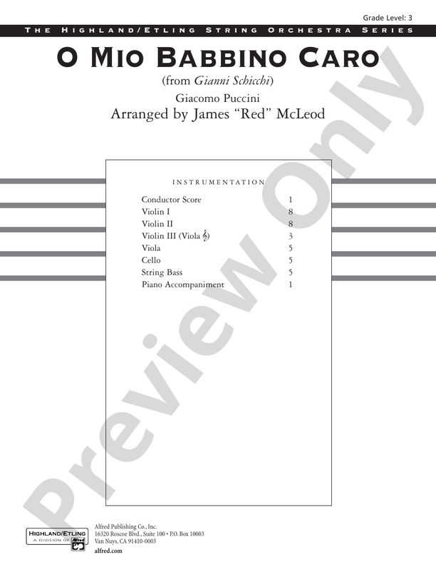 O Mio Babbino Caro from "Gianni Schicchi," theme from the film A Room with a  View: Score: String Orchestra Score - Digital Sheet Music Download